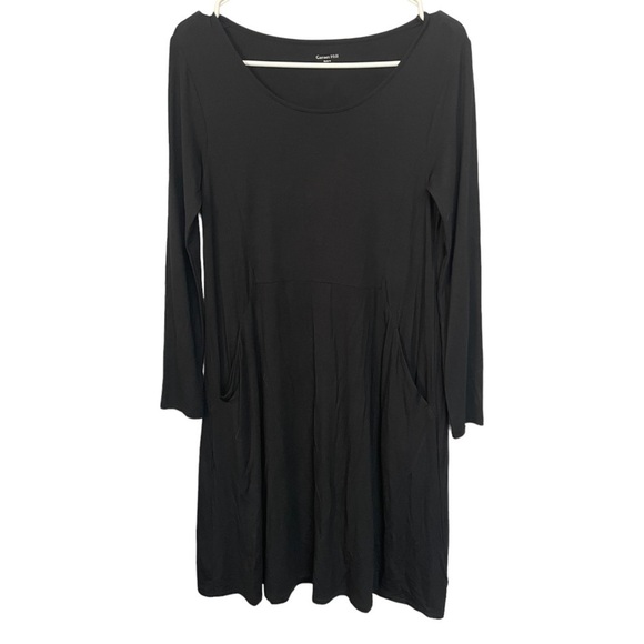 garnet Hill Black Knit Long Sleeve Relaxed Fit Midi Dress, XS - Picture 1 of 7